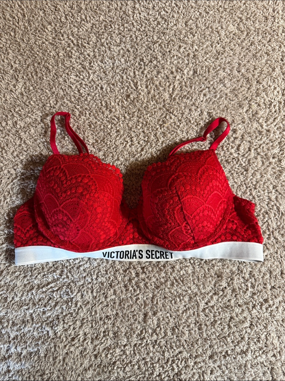 Victoria's Secret Red Lace Push-Up Bra with Logo Band